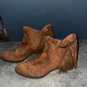 Fringe Brown Suede Ankle Boots